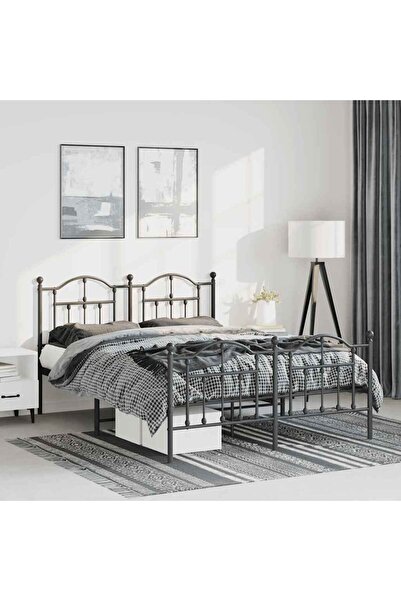 Concept Cadru pat metalic cu tăblie de cap/picioare, negru, 150x200 cm