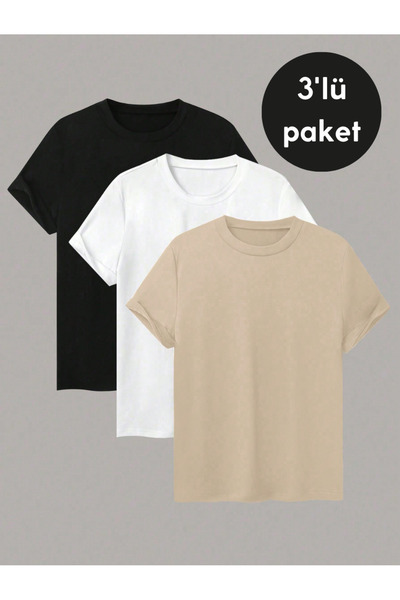 Gollinger Πλεονεκτικό σετ 3 μπλουζών με λαιμόκοψη ποδηλάτου - Μπλουζάκια μεγά...