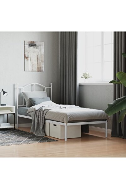 Concept Μεταλλικό σκελετό κρεβατιού με κεφαλάρι, λευκό, 80x200 εκ.