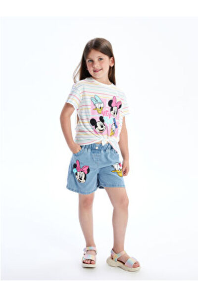 LC Waikiki M1 Sezon Indigo Elastic Waist Minnie Mouse B Printed Baby Girl Jea...