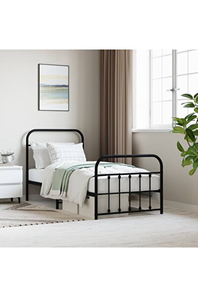 Concept Cadru de pat metalic cu tăblie/picior, negru, 90x200 cm