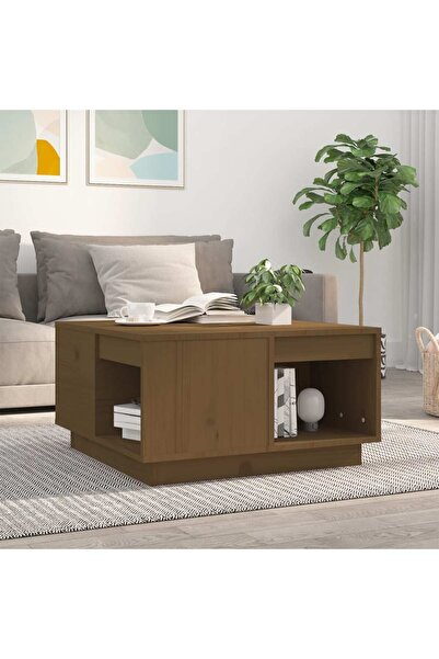 Concept Τραπεζάκι σαλονιού, μελί καφέ, 60x61x32,5 εκ., μασίφ ξύλο πεύκου