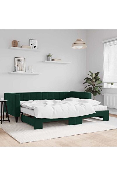 Concept Κρεβάτι ημέρας με προέκταση και στρώμα σκούρου πράσινου χρώματος Βελο...