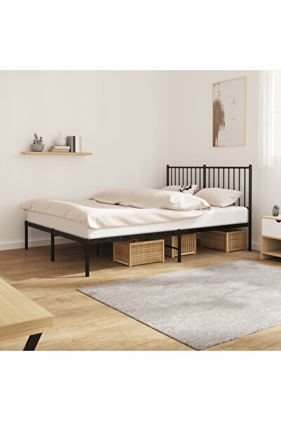 Concept Μεταλλικό σκελετό κρεβατιού με κεφαλάρι, μαύρο, 140x190 εκ.