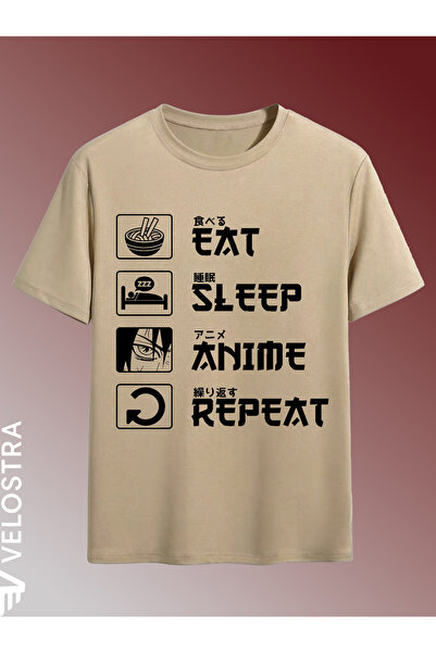 Velostra Unisex Women Men Eat Sleep Anime Repeat Printed Oversized Comfortabl...