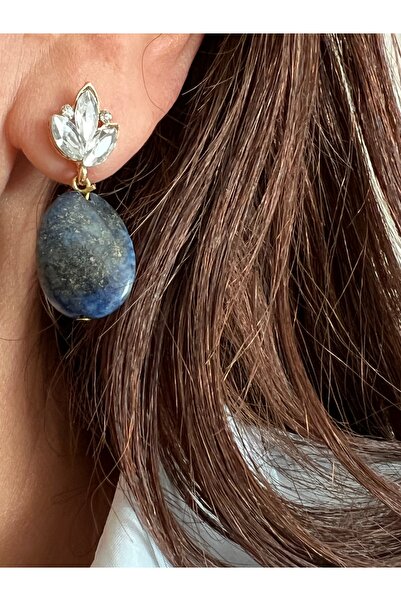 tones official Custom Cut Real Lapis Natural Stone Leaf Earrings