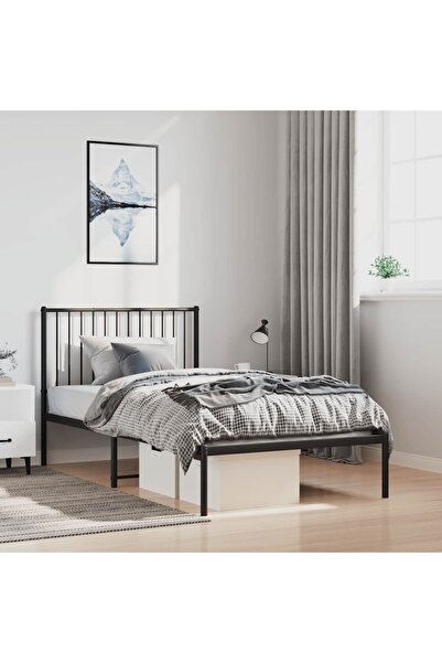 Concept Cadru de pat metalic cu tăblie, negru, 100x200 cm