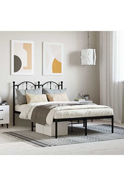 Concept Μεταλλικό σκελετό κρεβατιού με κεφαλάρι, μαύρο, 120x200 εκ.
