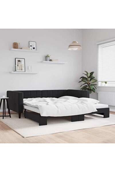 Concept Κρεβάτι ημέρας με προέκταση, μαύρο, 100x200 cm, Βελούδο