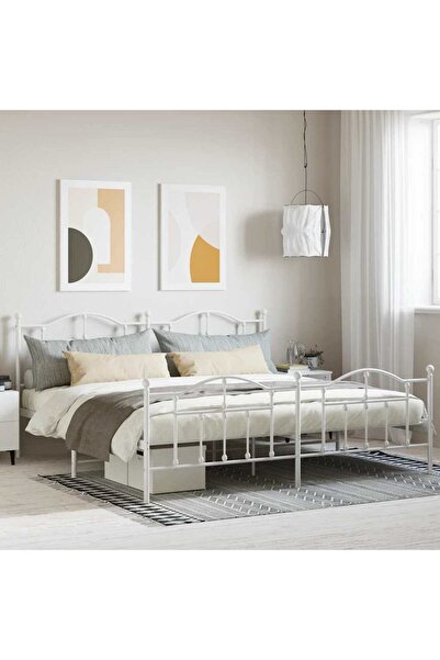 Concept Cadru de pat metalic cu tăblie, alb, 200x200 cm