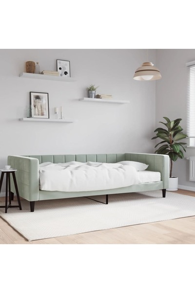 Concept Κρεβάτι ημέρας με στρώμα, ανοιχτό γκρι, 100x200 εκ., Βελούδο