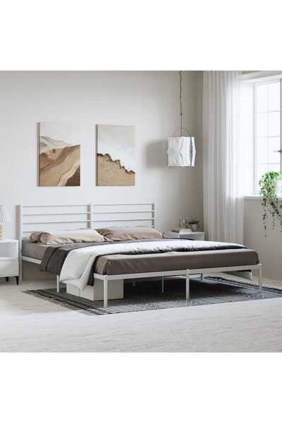 Concept Cadru de pat metalic cu tăblie, alb, 193x203 cm