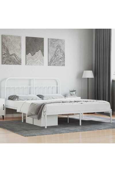 Concept Cadru de pat metalic cu tăblie, alb, 160x200 cm