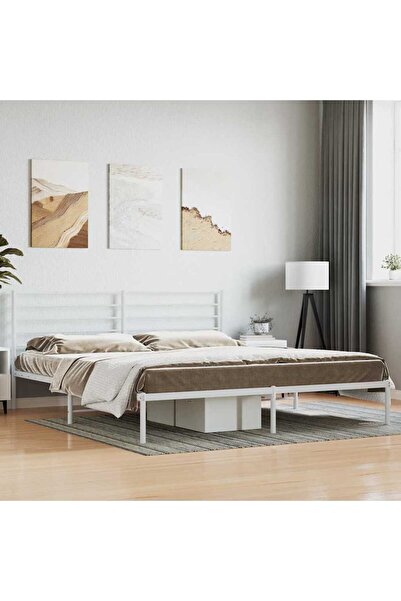 Concept Μεταλλικό σκελετό κρεβατιού με κεφαλάρι, λευκό, 180x200 εκ.