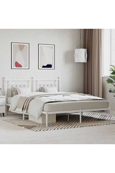 Concept Cadru de pat metalic cu tăblie, alb, 160x200 cm