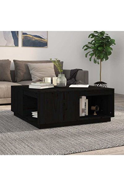 Concept Masă de cafea, neagră, 100x101x40,5 cm, lemn masiv de pin