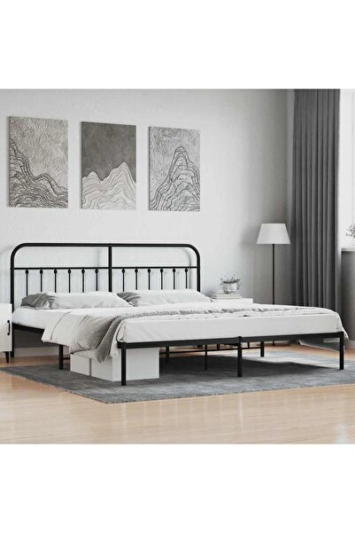 Concept Cadru de pat metalic cu tăblie, negru, 200x200 cm