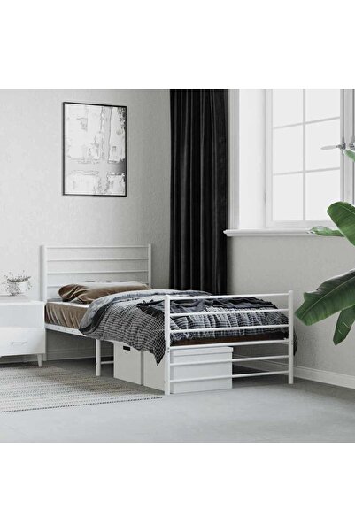 Concept Cadru de pat metalic cu tăblie/picior, alb, 90x200 cm