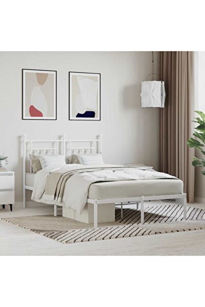 Concept Cadru de pat metalic cu tăblie, alb, 120x200 cm