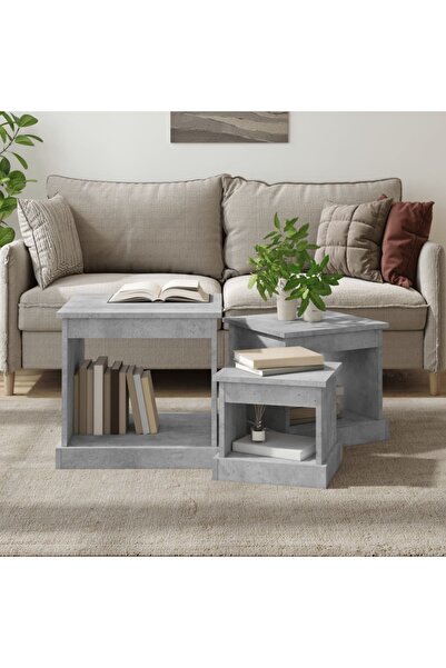 Concept Στοιβαζόμενα τραπέζια, 3 τεμ., γκρι σκυροδέματος, επεξεργασμένο ξύλο