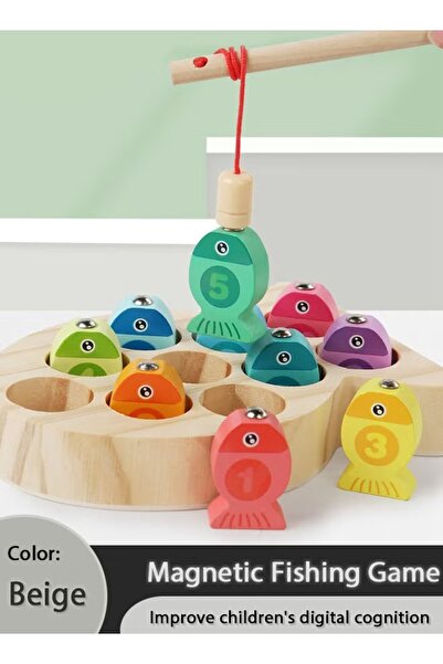 Generic Magnetic Wooden Fishing Game Toy Fishing Learning Color Sorting Puzzl...