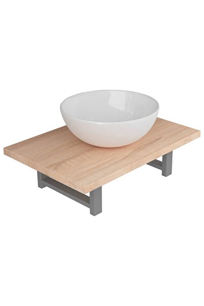 vidaxl Set mobilier de baie din două piese, stejar, ceramică