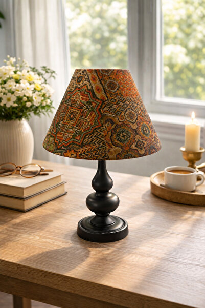 Natiorj Elite Serisi Siyah Ayaklı Kadife Abajur Şapkalı Masa Lambası Yatak Od...