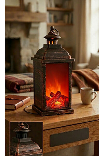 skycott Vintage Şömine Efektli LED Fener Pilli & Şarjlı Dekoratif Lamba