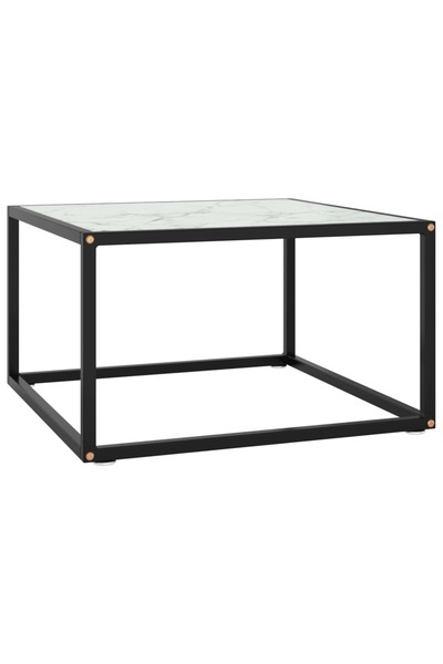 Concept Masă de cafea, neagră cu sticlă marmorată albă, 60x60x35 cm