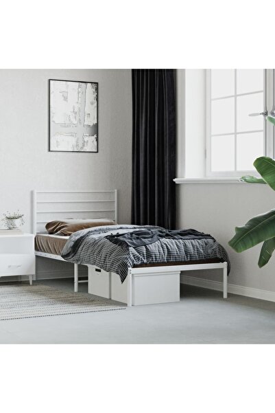 Concept Cadru de pat metalic cu tăblie, alb, 107x203 cm