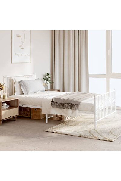 Concept Σκελετός κρεβατιού με κεφαλάρι και υποπόδιο, λευκό, ατσάλι