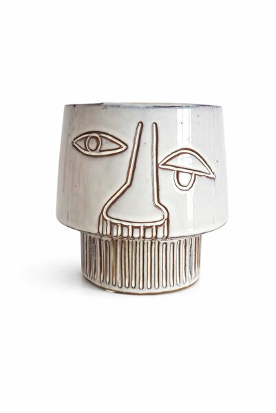 Warm Design Modern Face Design Ceramic Vase Cobalt I |   Minimal Decorative F...