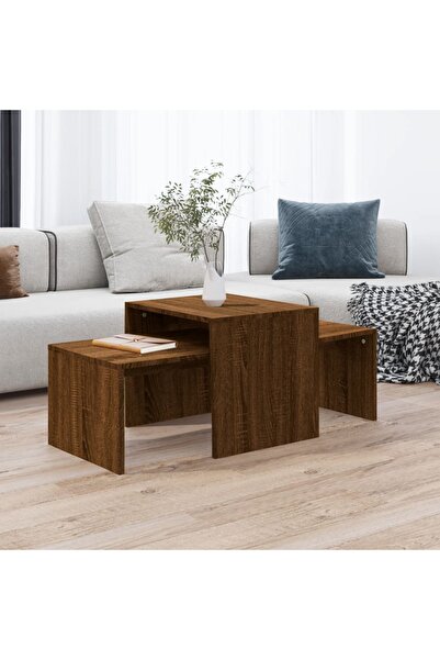 Concept Σετ τραπεζάκι σαλονιού, καφέ δρυς, 100x48x40 εκ., επεξεργασμένο ξύλο