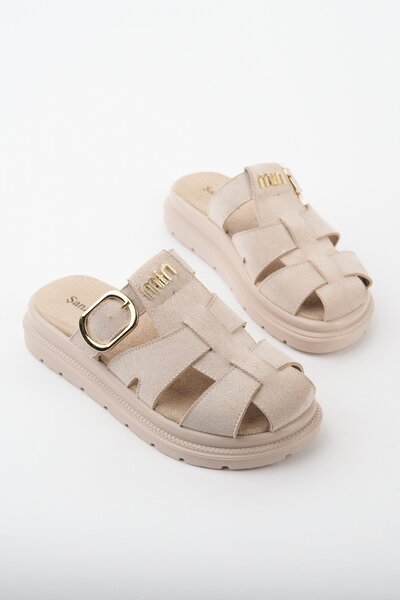 BAHRİNA Women's Gladiator Closed Front Buckled Slipper