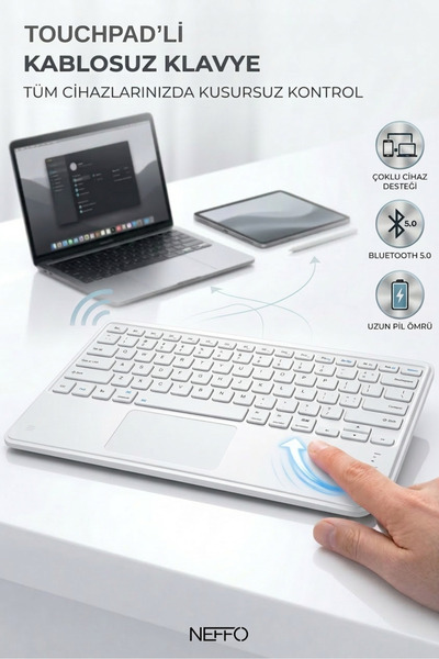 NEFFO Touchpadli Kablosuz Klavye Sessiz Tuş Bilgisayar Tablet