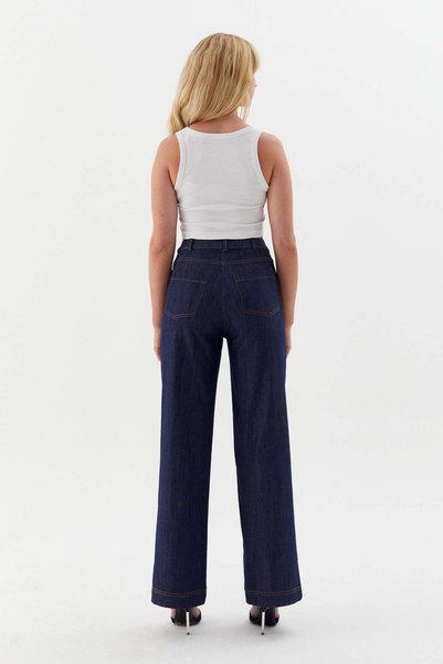 ONNO PRIVE Indigo slim trousers with tan stitching