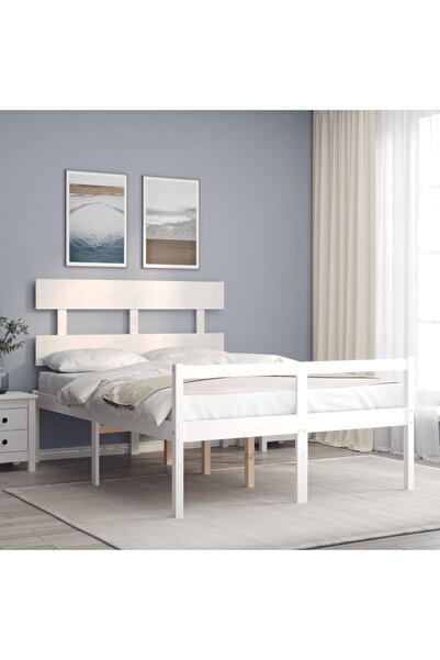 Concept Cadru de pat cu tăblie, alb, 120x200 cm, lemn masiv