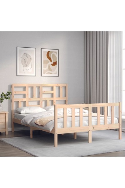 Concept Σκελετός κρεβατιού με κεφαλάρι, μικρό Διπλό, μασίφ ξύλο