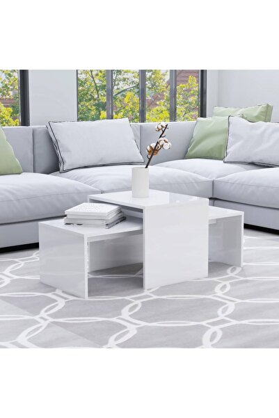 Concept Σετ τραπεζάκι σαλονιού, γυαλιστερό λευκό, 100x48x40 cm, μοριοσανίδα