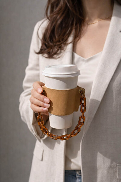 Anadolu Saray 1Pcs Beige Leather Coffee Cup Holder Portable Cup Holder with B...