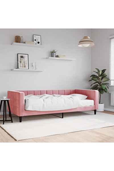 Concept Κρεβάτι ημέρας με στρώμα, ροζ, 90x200 cm, Βελούδο