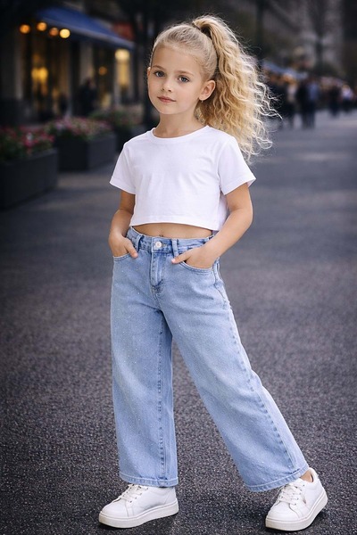 Lolliboomkids Pantaloni de blugi pentru fete cu picior larg și sclipici - cu ...