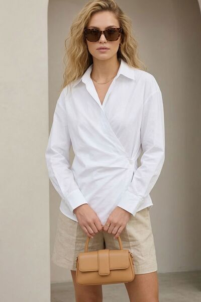 Lupinn Women's White Double-Breasted Collar Classic Regular Fit Long Sleeve B...