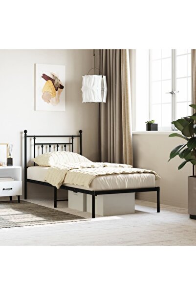 Concept Μεταλλικό σκελετό κρεβατιού με κεφαλάρι, μαύρο, 90x190 εκ.