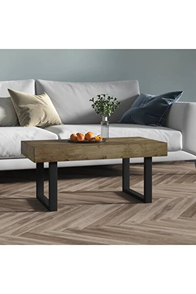 Concept Τραπεζάκι σαλονιού, σκούρο καφέ & μαύρο, 90x45x40 εκ., MDF και σίδερο