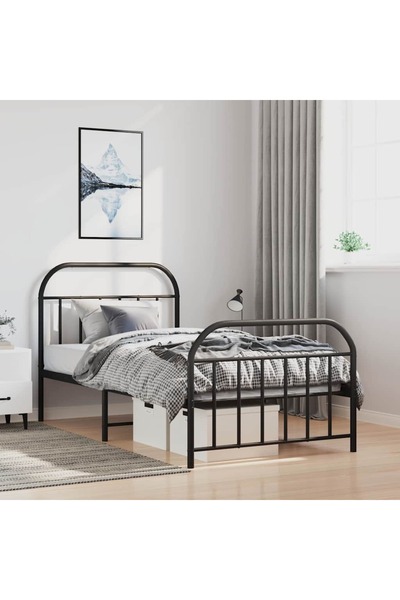 Concept Cadru de pat metalic cu tăblie/picior, negru, 100x200 cm