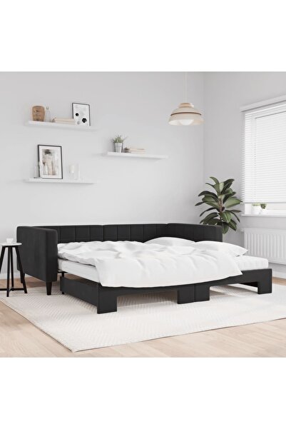 Concept Κρεβάτι ημέρας με προέκταση και στρώματα, μαύρο, 100x200 cm, Βελούδο