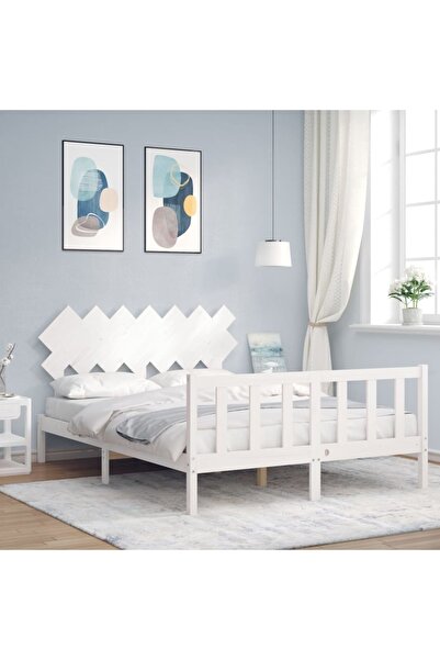 Concept Cadru de pat cu tăblie, alb, 140x200 cm, lemn masiv