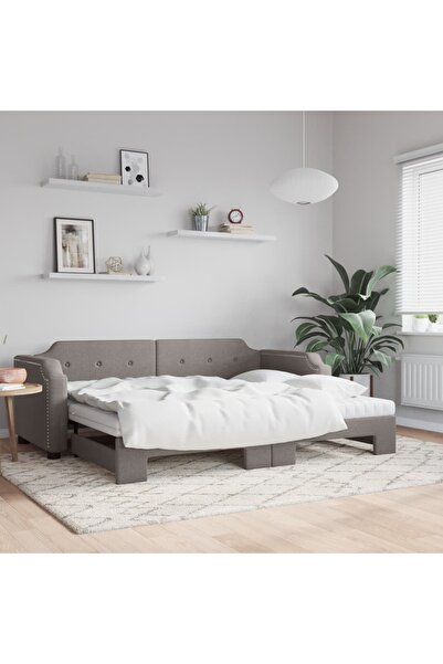 Concept Pat de zi cu extensie și saltele, gri taupe, 100x200 cm, material textil