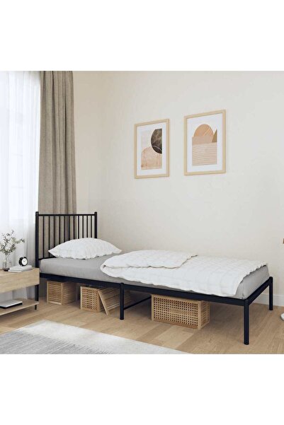 Concept Cadru de pat metalic cu tăblie, negru, 90x190 cm